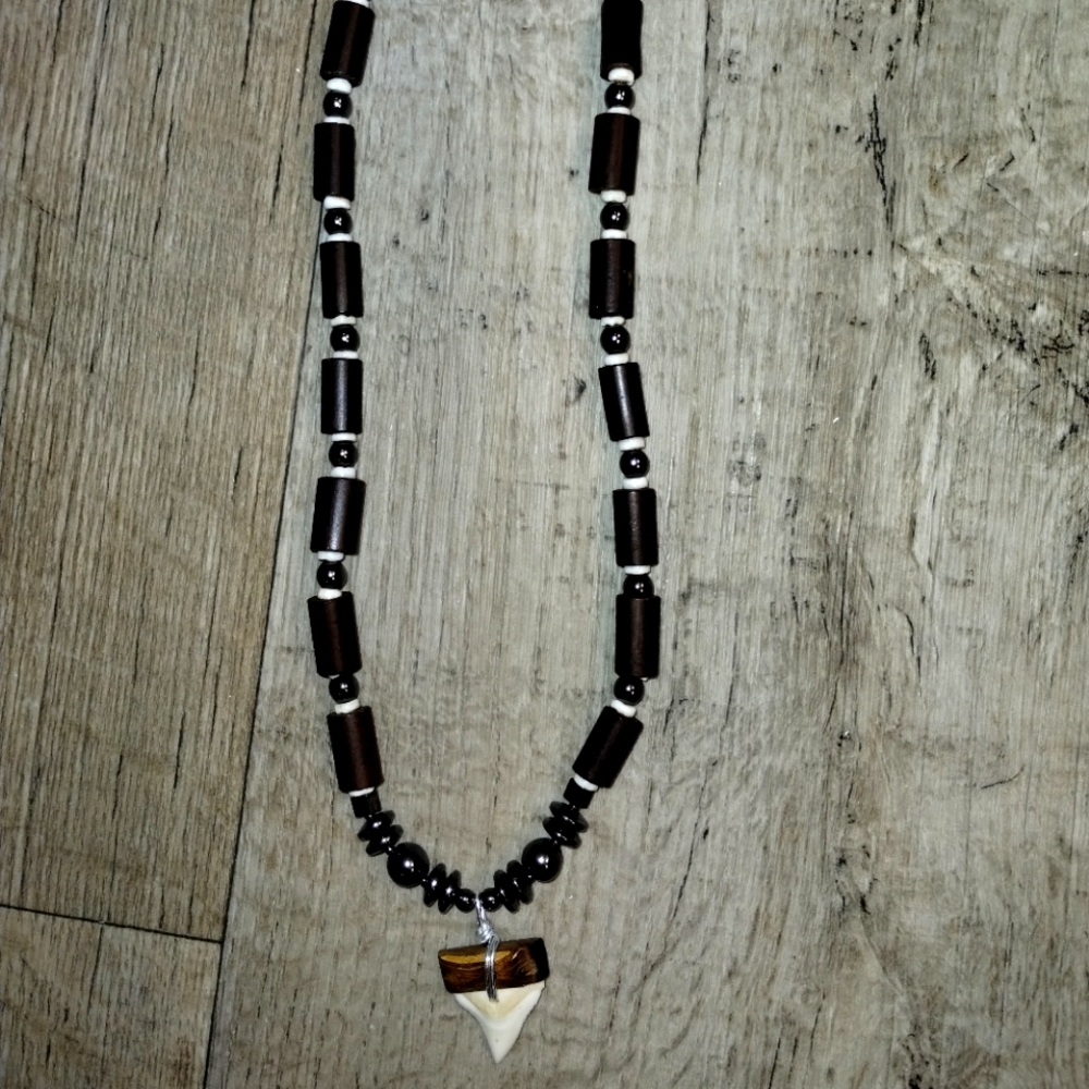 Unique Beaded Sharks Tooth Necklace 22"L